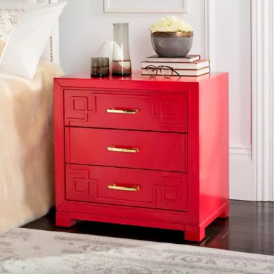 Safavieh 3-Drawer Raina Greek Key Nightstand in Red | Bed Bath & Beyond