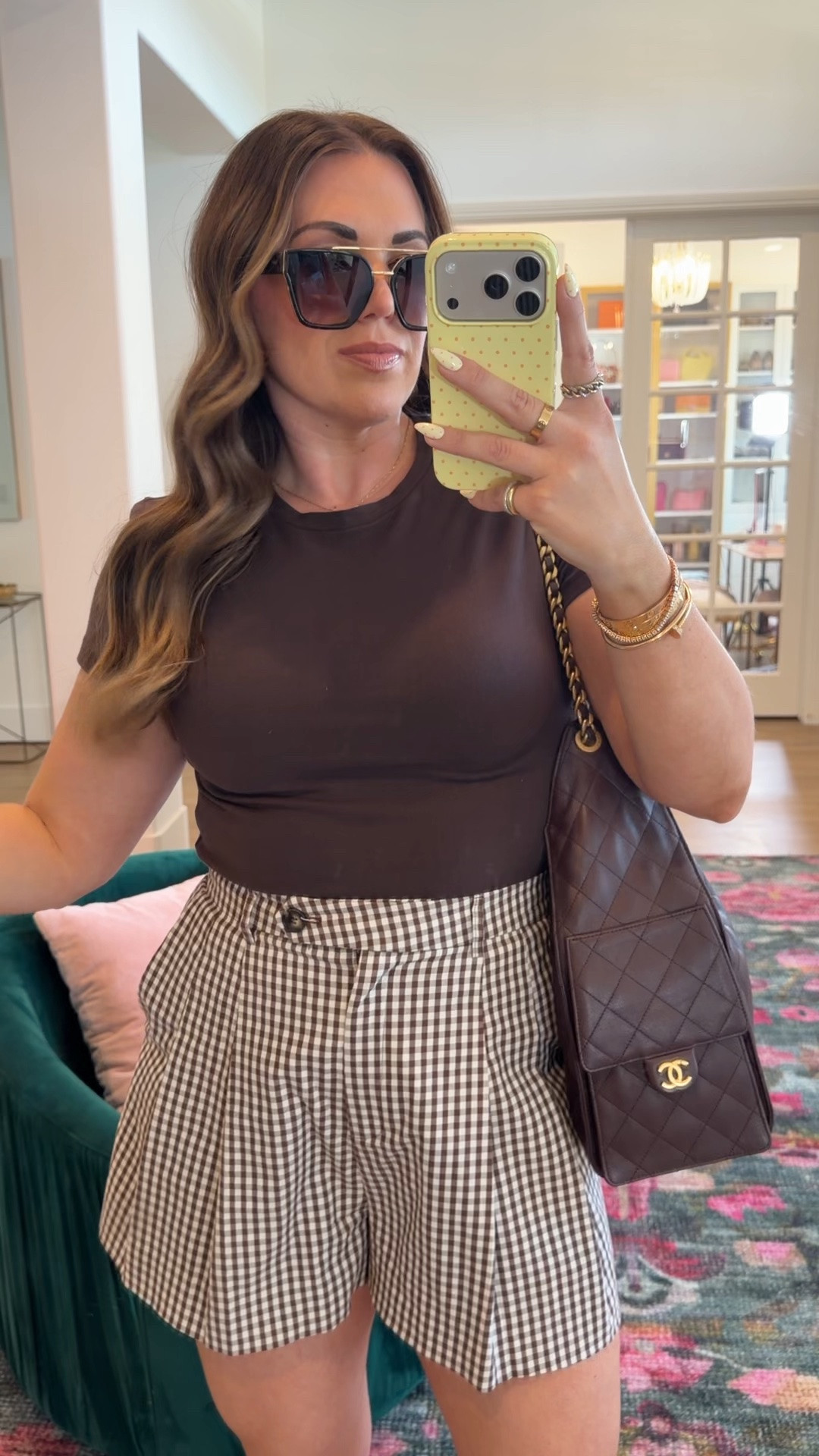 curvy midsize mom style for spring! wearing size large in brown tee and gingham shorts!

#LTKSeasonal #LTKMidsize
