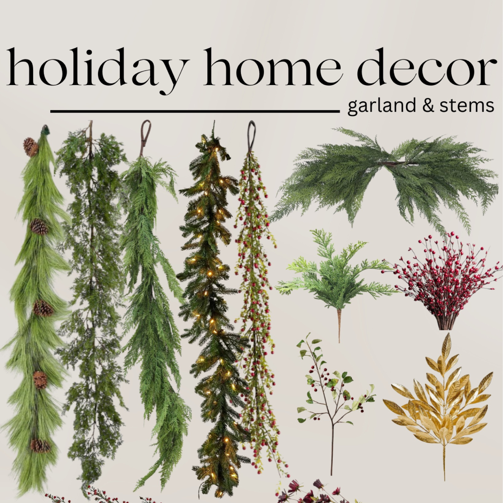 Some different garland and stem pieces to help you decorate your home for the holidays!

#LTKHome #LTKHoliday #LTKSeasonal