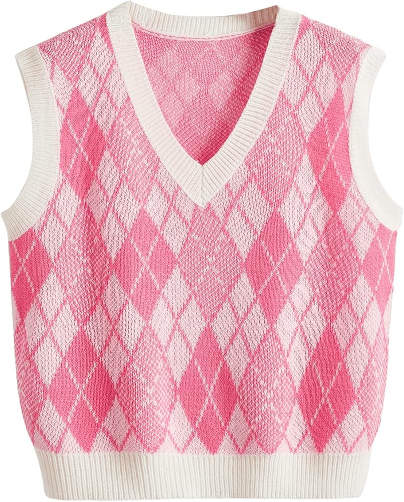 SweatyRocks Women's Sleeveless V Neck Knit Sweater Vest Skull Print Crop Tank Top | Amazon (US)