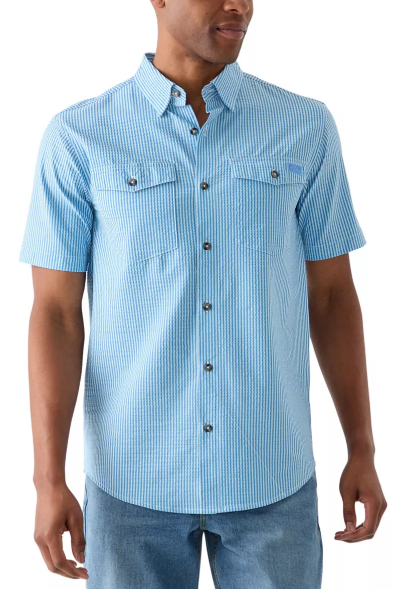 Men's Frat Seersucker Striped Button-Down Short Sleeve Shirt | Belk