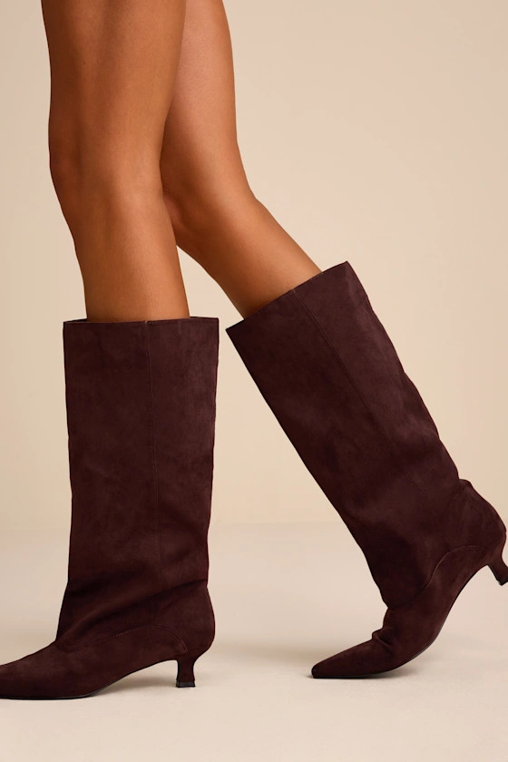 Alexandria Chocolate Suede Knee-High Kitten Heel Boots | Lulus