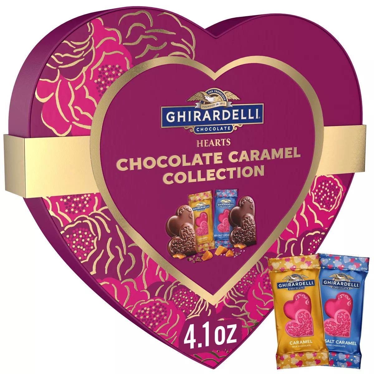 Ghirardelli Valentine's Caramel Duet Hearts Assortment Medium Heart Gift 4.1oz | Target