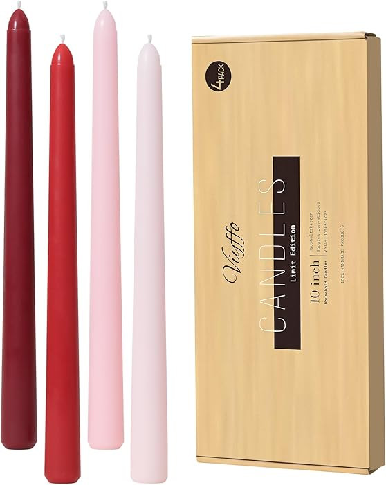 Viyffo Taper Candles 10 Inch Red 4 Pack Unscented, Dripless, Smokeless Long Tall Tapered Candlest... | Amazon (US)