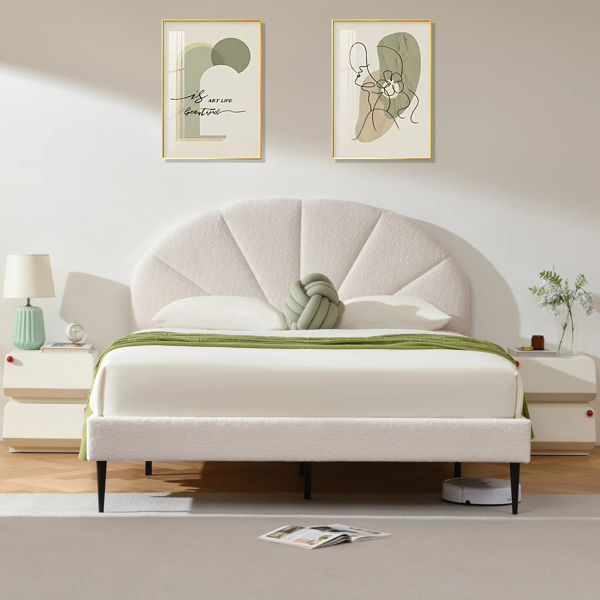 Deeb Tufted Boucle Upholstered Flower Silhouette Headboard Platform Bed | Wayfair North America