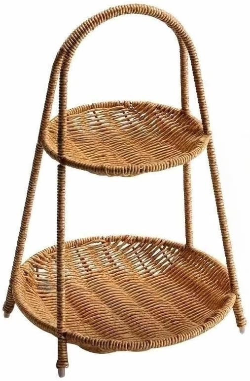 Landtom Two Tiered Rattan Serving Stand | Serving Tray for Party | Round Wooden Platter for Cupca... | Amazon (US)