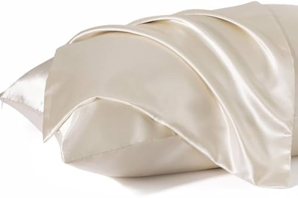 Bedsure Satin Pillowcase for hair and Skin - Beige Zipper Pillow Cases Queen Size Set of 2, Simil... | Amazon (US)
