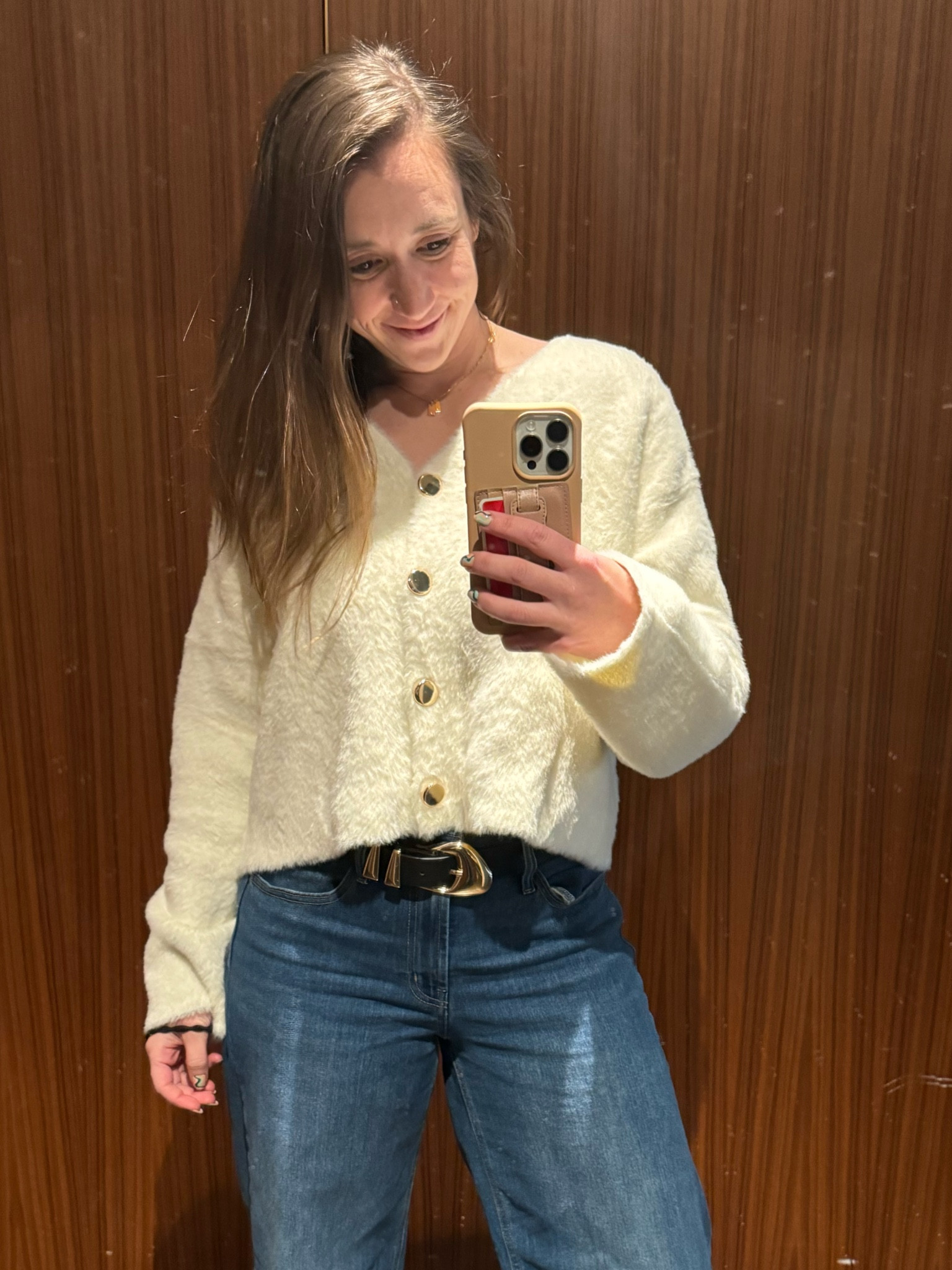 At least 10 people asked where I got this sweater!! It’s fuzzy & cozy but dressy enough with the gold buttons!! Loved it paired with this belt. These go to jeans are on sale too! Every piece of this fit is under $40!!!

#LTKWorkwear #LTKFindsUnder50 #LTKSaleAlert