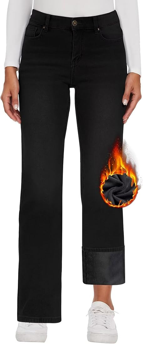 KDF Fleece Lined Jeans Women High Waisted Wide Leg Baggy Jeans for Women Winter Lined Jean Pants | Amazon (US)