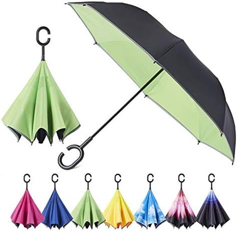HOSA Manual Open Reverse Inverted Umbrella Night Safety Reflective Strips, UV Protection Double L... | Amazon (US)