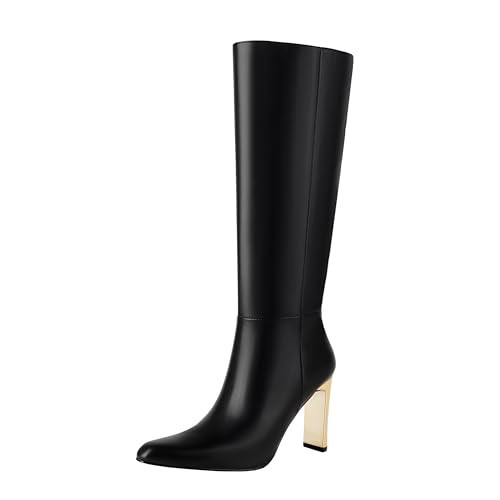 Mofirdast Black Knee High Boots With Pointed Toe Block Heel and Side Zip Heeled Boots,Classic and Sexy | Amazon (US)