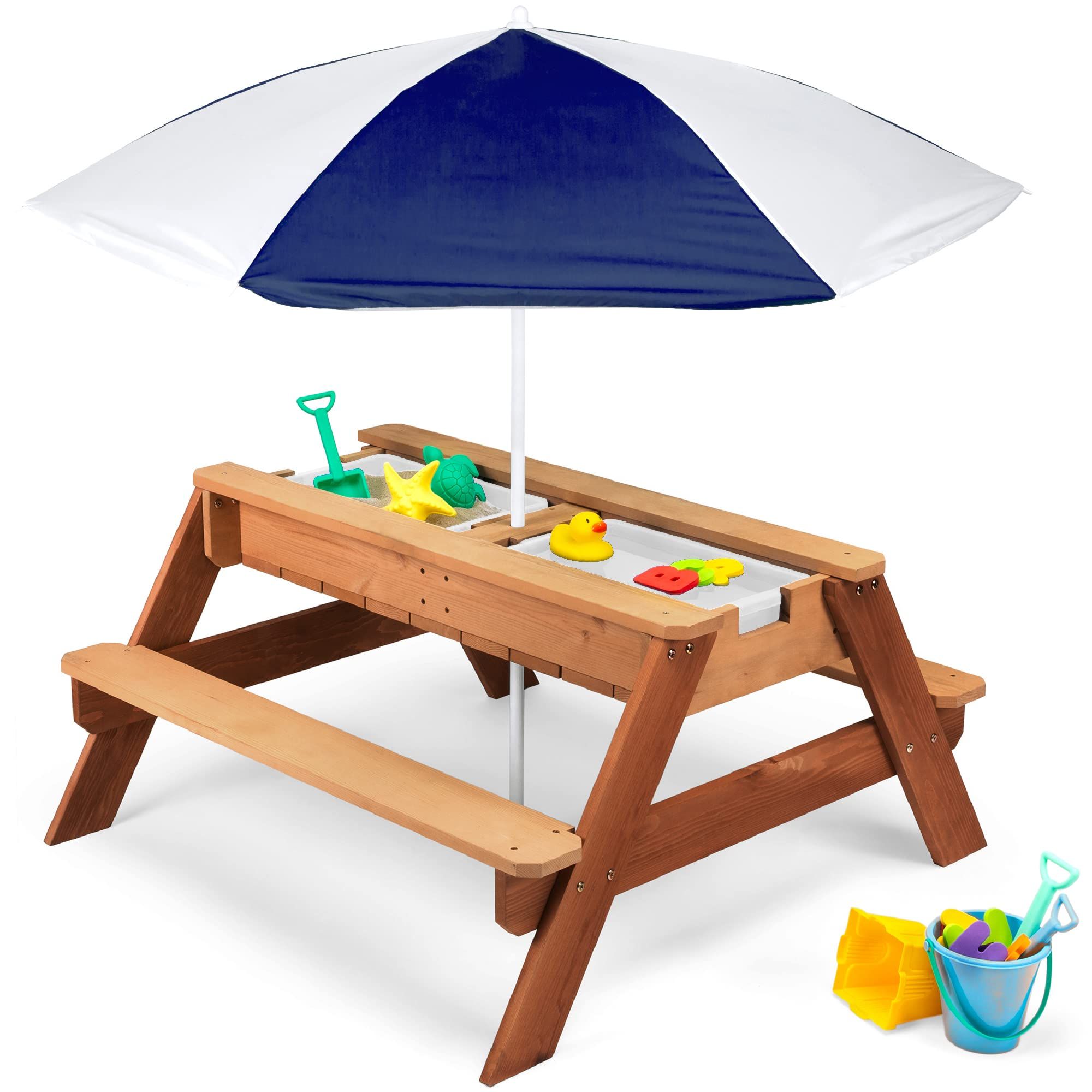 Best Choice Products Kids 3-in-1 Sand & Water Activity Table, Wood Outdoor Convertible Picnic Tab... | Amazon (US)