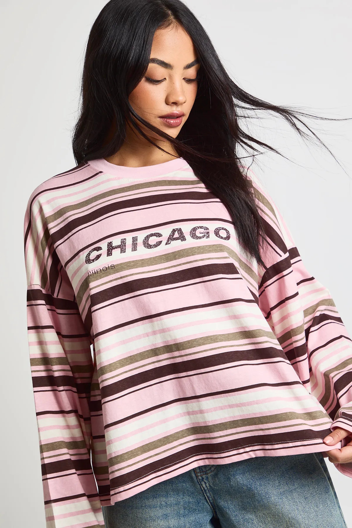 Striped Printed Long Sleeve Top | Boohoo.com (UK & IE)