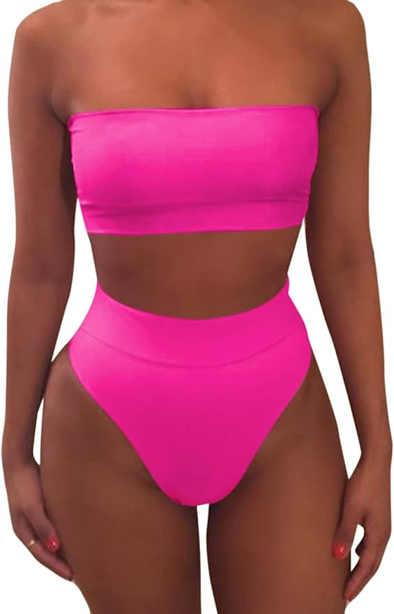 Pink Queen Women's Removable Strap Wrap Pad Cheeky High Waist Bikini Set Swimsuit | Amazon (US)