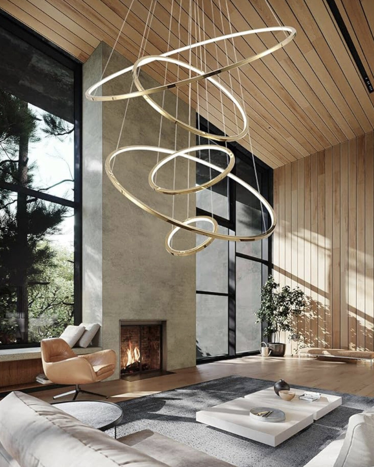 5 Ring Gold Led Chandelier for High Ceiling Foyer

#LTKHome
