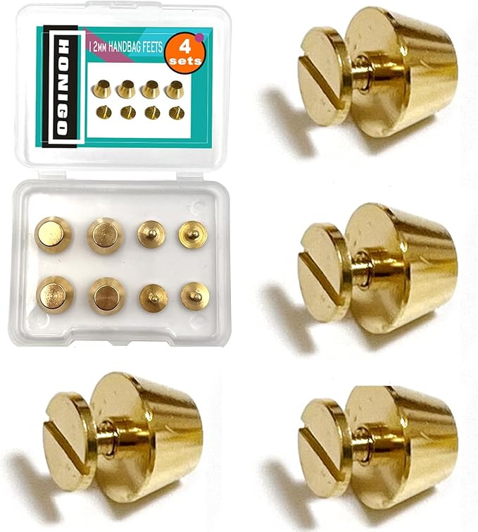 Honigo 4 Pack Rivets Stud Handbag Purse Feet 1/2 inch Gold Flat Head Metal Solid Brass Studs Scre... | Amazon (US)