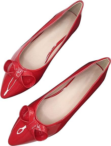 SAILING LU Womens Pointed Toe Shoes PU Ballet Flats Bow-Knot Dress Shoes Wear to Work Flat Slip-o... | Amazon (US)