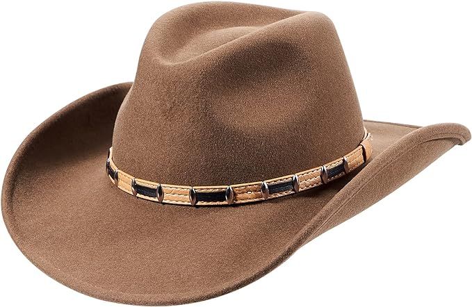 MIX BROWN Cowboy Hat with Wide Brim 100% Wool Cowgirl Hat Western Hats for Women Men Felt Outback... | Amazon (US)