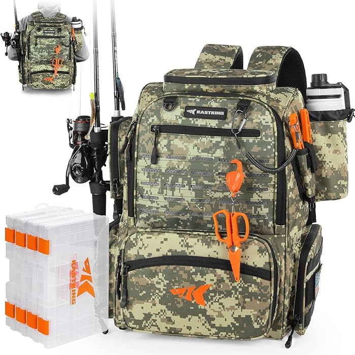 KastKing Bait Boss Fishing Tackle Backpack with Rod Holders-4 Tackle Boxes-Rain Cover,45/43L Larg... | Amazon (US)