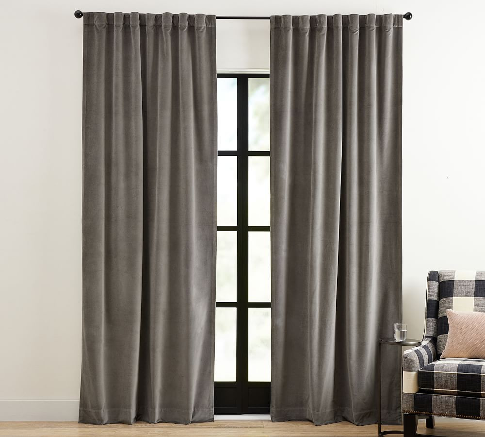 Velvet Twill Blackout Curtain Flagstone | Pottery Barn (US)