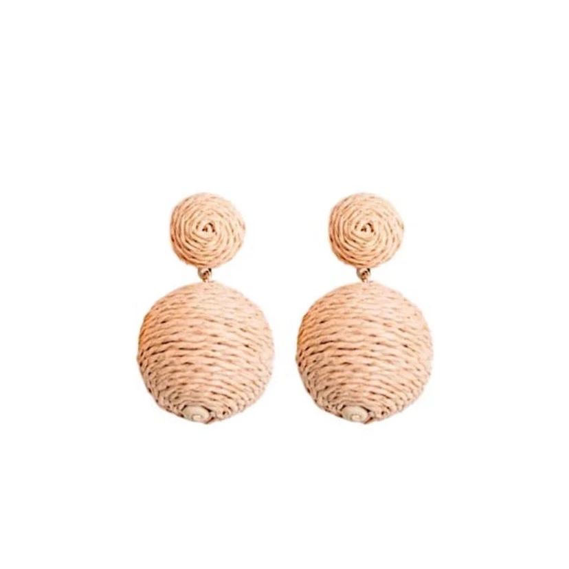 Raffia Pom Pom Earrings | Sea Marie Designs