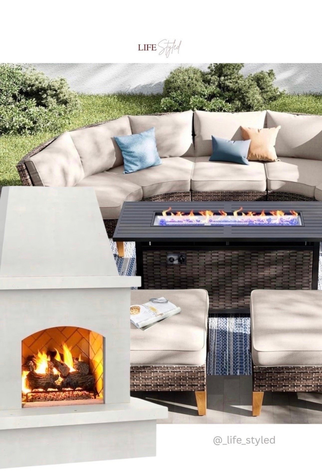 Outdoor fireplace doing the most ✨

#LTKHome #LTKSeasonal #LTKSaleAlert