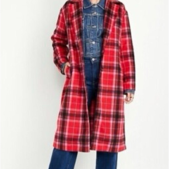 Old Navy Red & Pink Soft Brushed Non Lined Plaid Women's Trench Coat | Poshmark