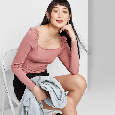 Women's Long Sleeve Square Neck Blouse - Wild Fable™ Rose | Target