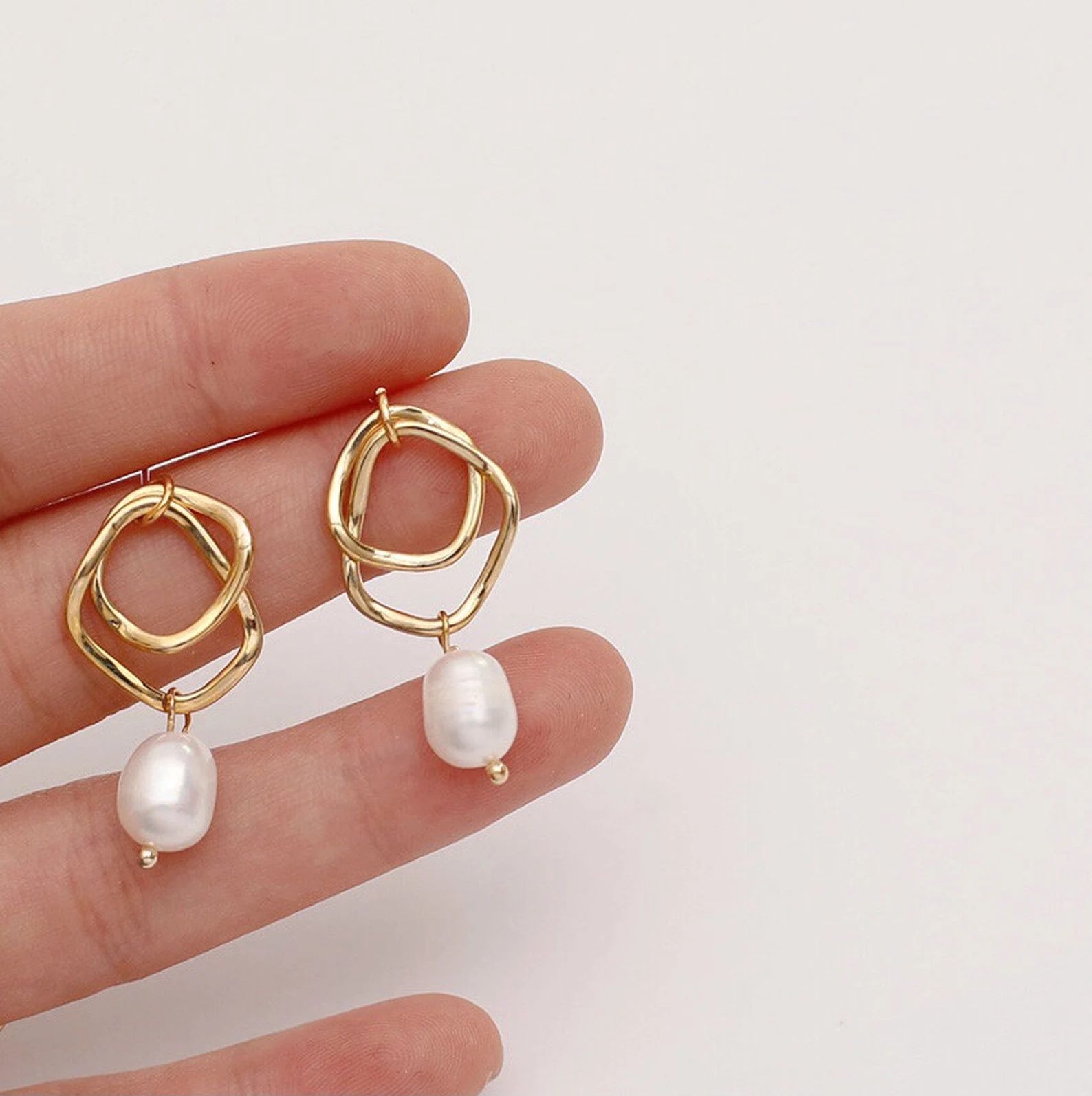Natural Pearl Drop Gold Earrings, Bridal Earrings, Pearl Wedding Earrings, Pearl Earrings Bridesm... | Etsy (US)