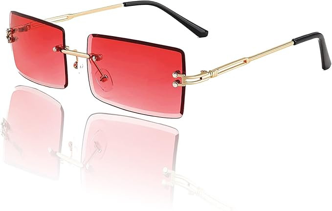 Rectangle Sunglasses for Women Men Fashion Retro Rimless Frameless Tinted Lens Sun Glasses Shades... | Amazon (US)