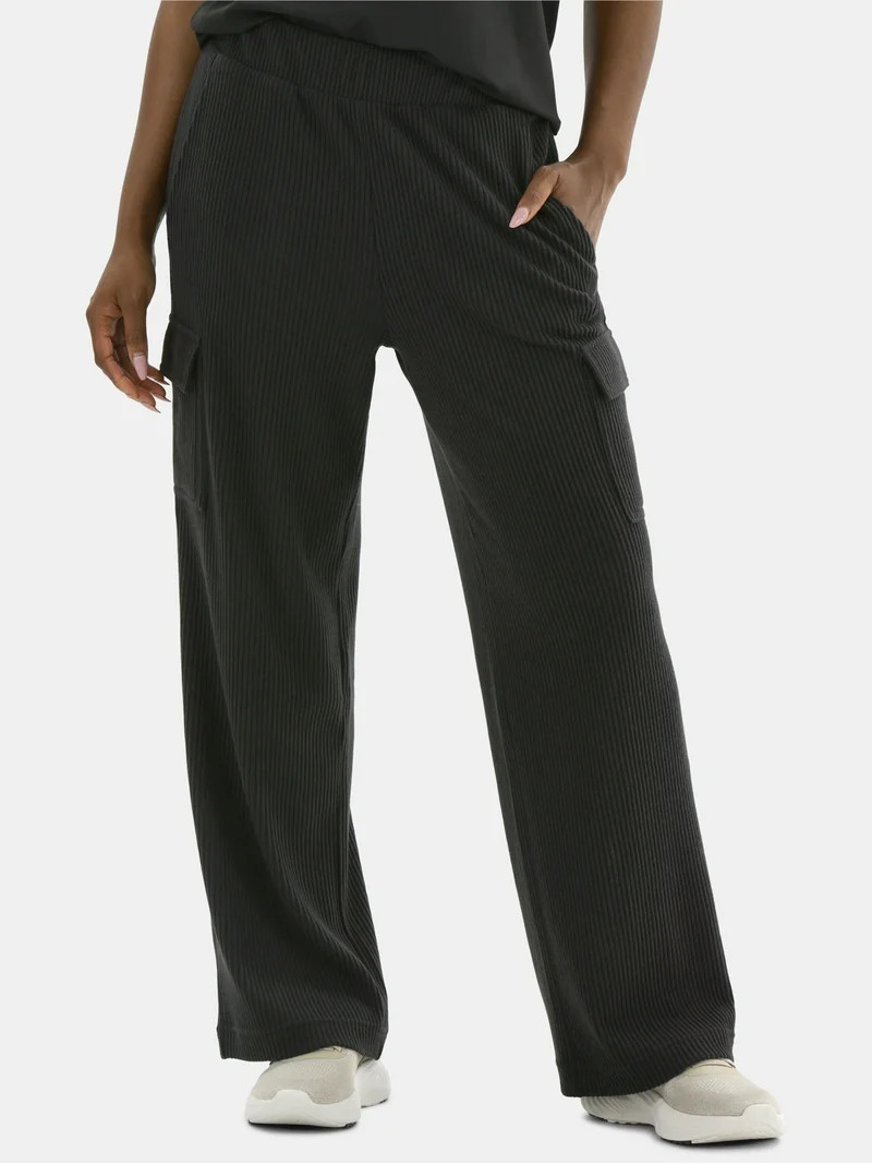 Avia Women’s and Women's Plus Corded Ribbed Seamed Wide-Leg Pants, Sizes XS-4X | Walmart (US)
