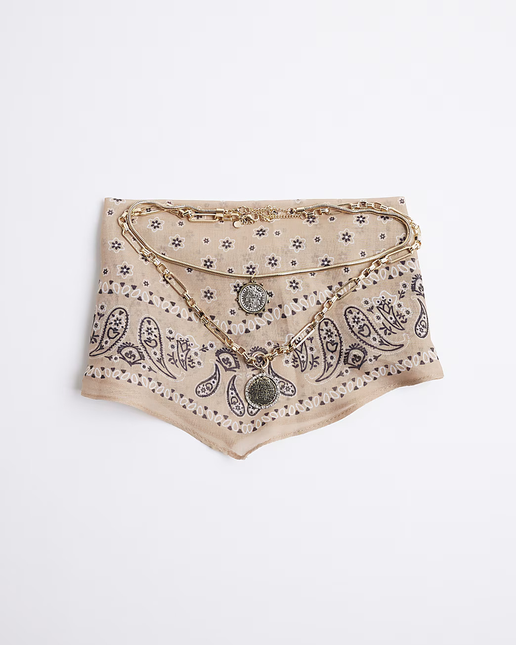 Brown Neck Scarf And Layered Coin Necklace | River Island UK & IE