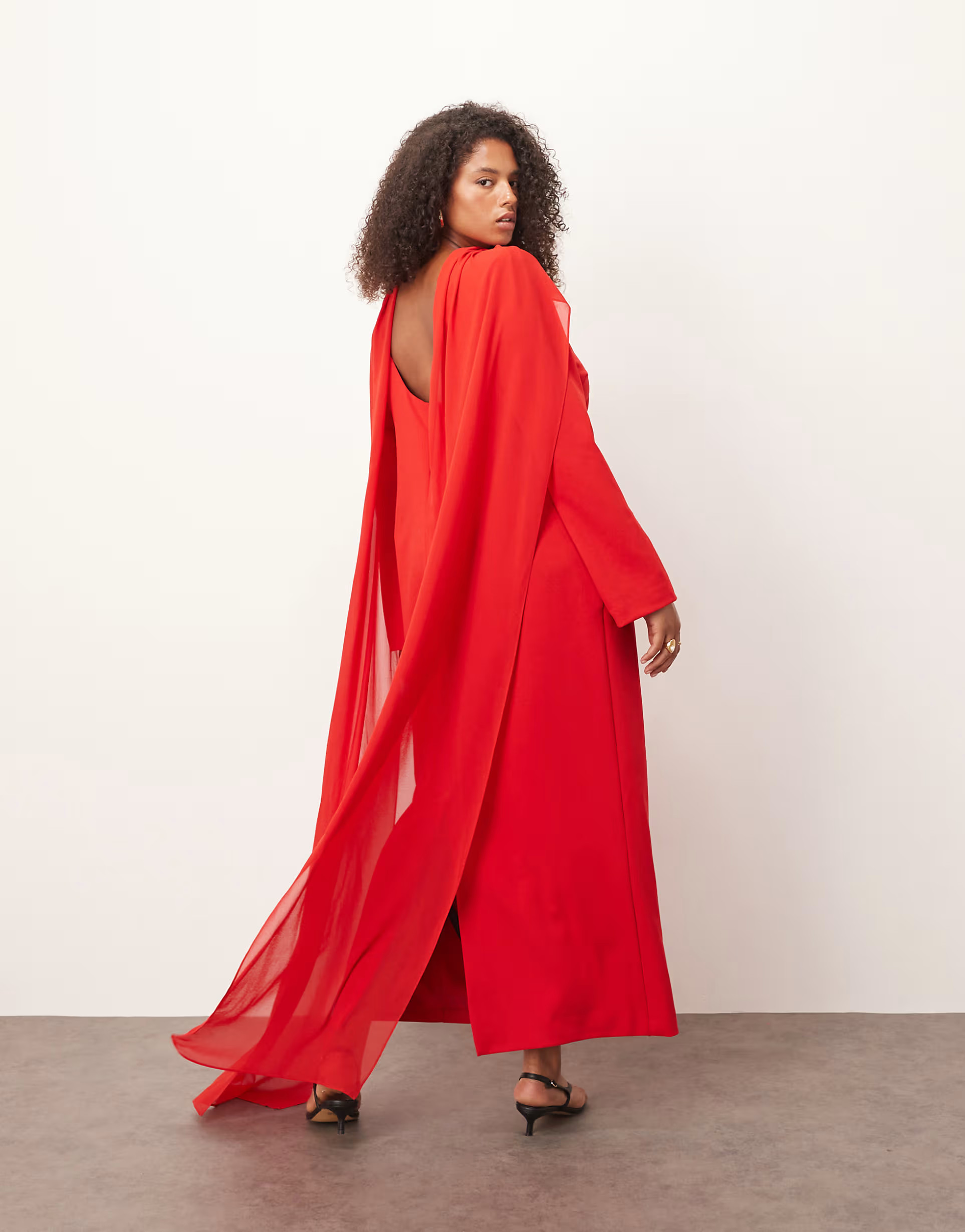 ARRANGE Curve structured crepe long sleeve maxi dress with chiffon overlay in red | ASOS (Global)