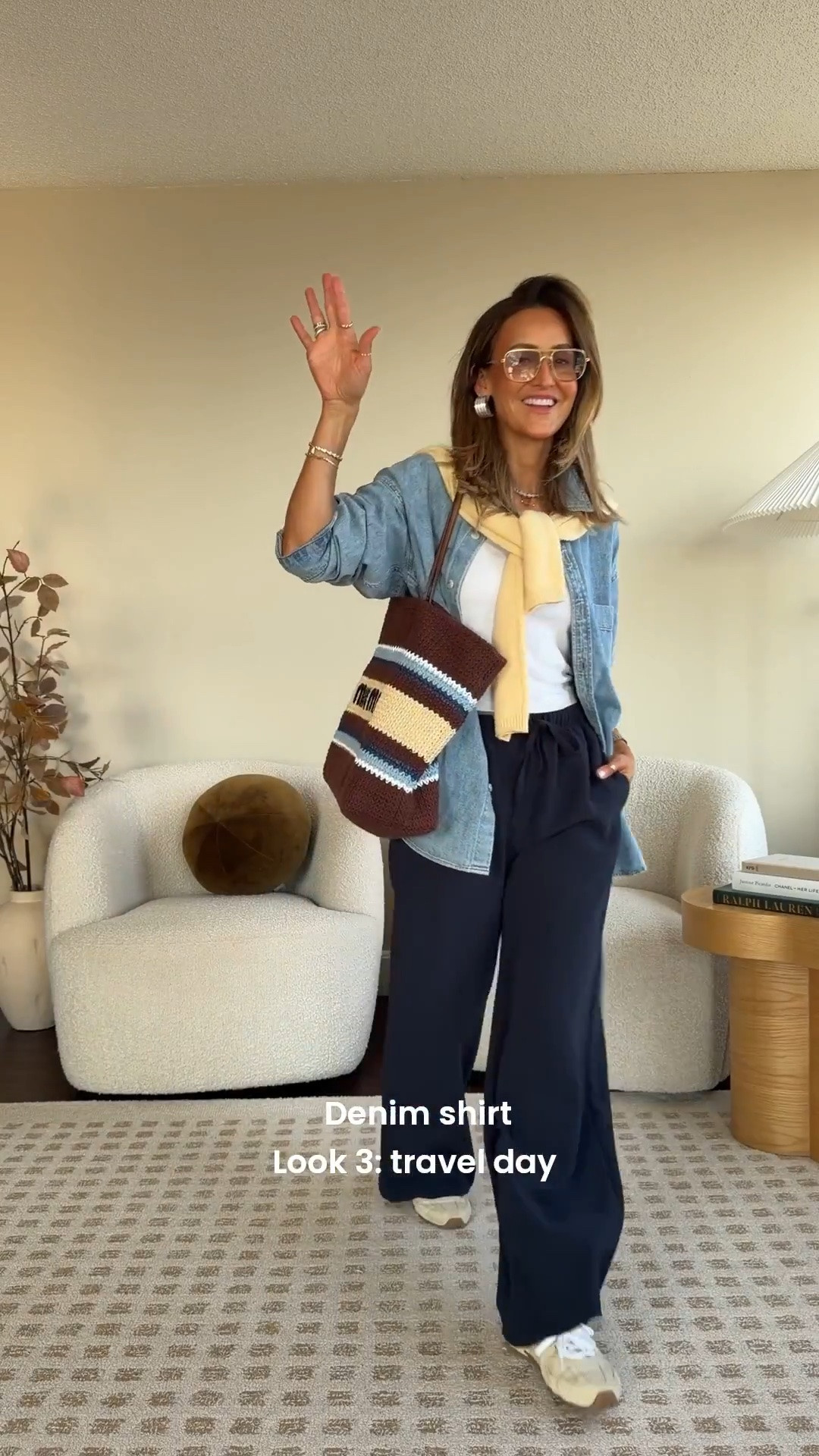 Denim shirt, Look 3: Travel day ✈️

Comment DENIM and I’ll send you all the details.

Two of your most-loved pieces in one outfit: the denim shirt and the lodge pants.
I love the navy with denim here with a touch of butter yellow cashmere 💛
Pants and shirt size small (shirt fits oversized, I have the xs in a dark wash and actually like it even more!)

#LTKgrwm #LTKootd #LTKTravel