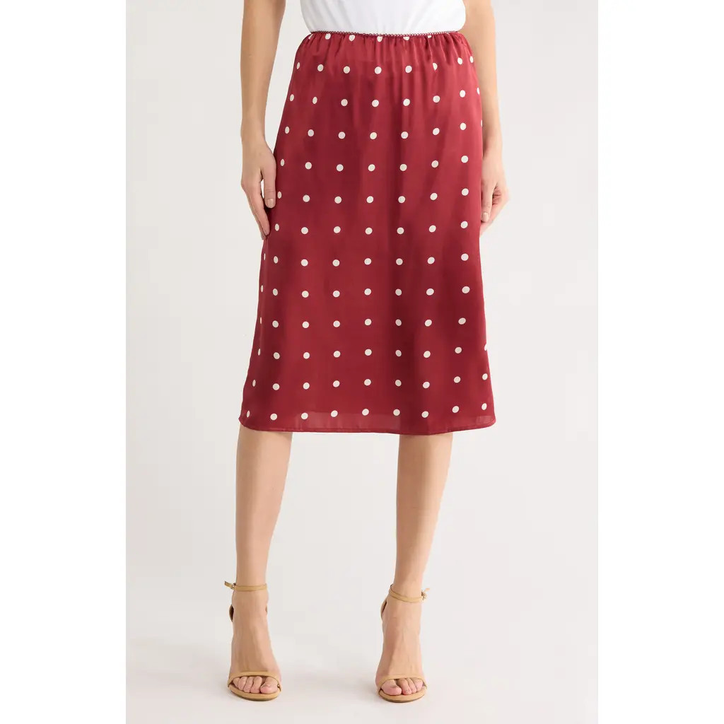 NSR Polka Dot Slip Skirt in Merlot Dot at Nordstrom Rack, Size Medium | Nordstrom Rack