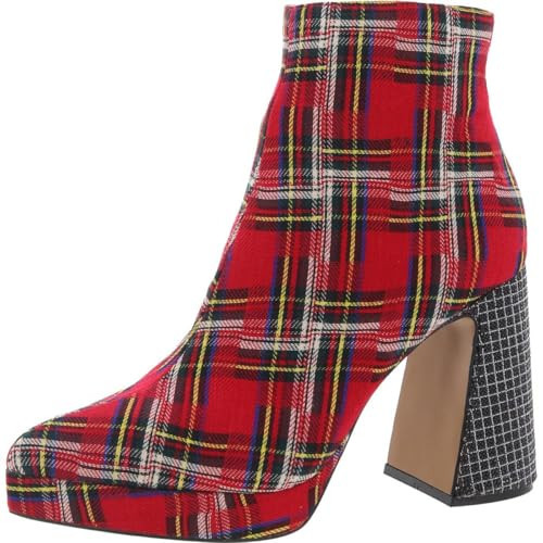 Betsey Johnson Women's Raylan Ankle Boot, Red Plaid Multi, 6 | Amazon (US)