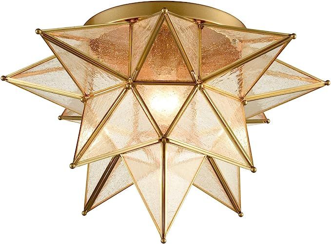 DAYCENT Modern Moroccan Seeded Glass Brass Moravian Star Flush Mount Ceiling Lights for Kitchen, ... | Amazon (US)