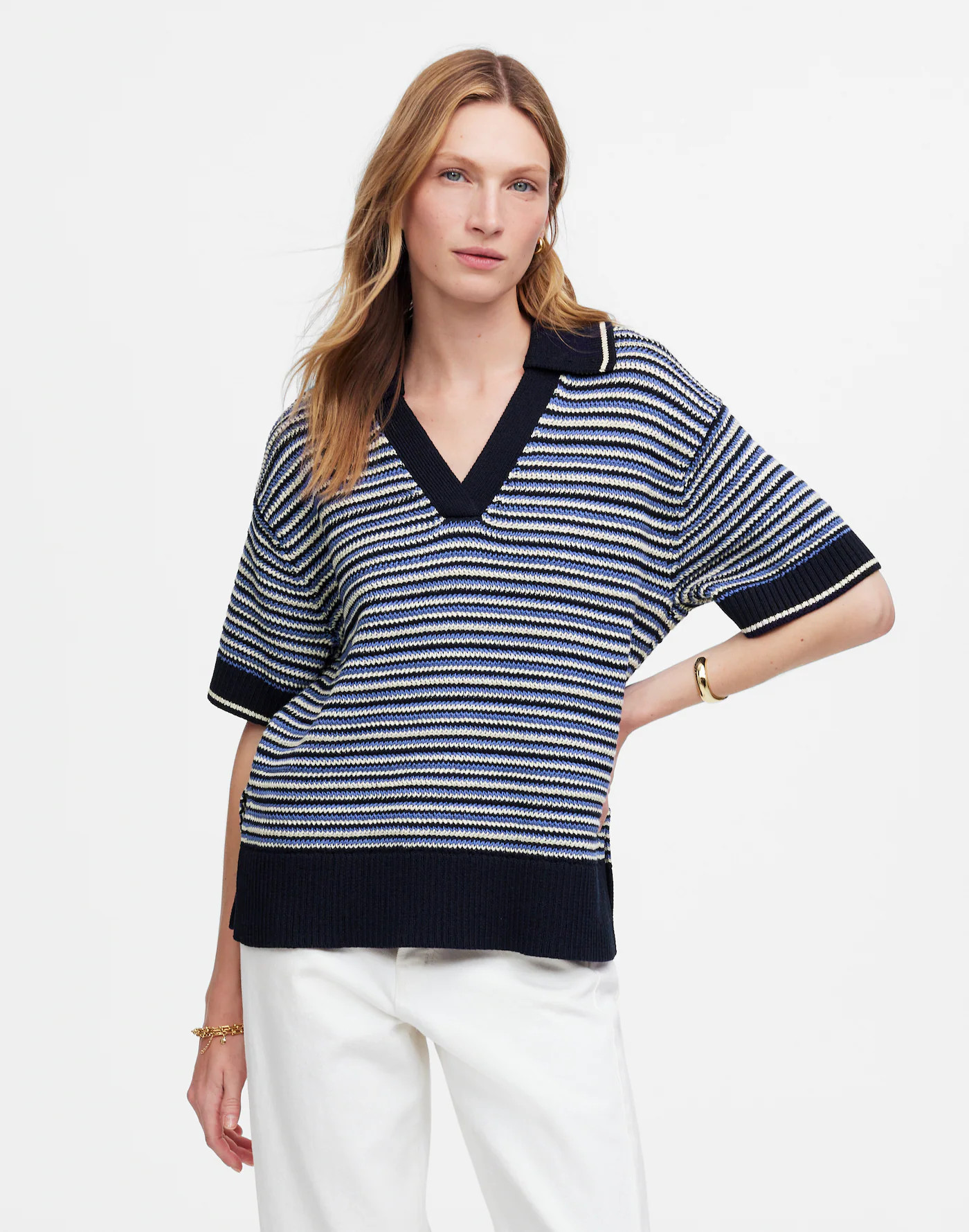 Striped Johnny-Collar Sweater Tee | Madewell