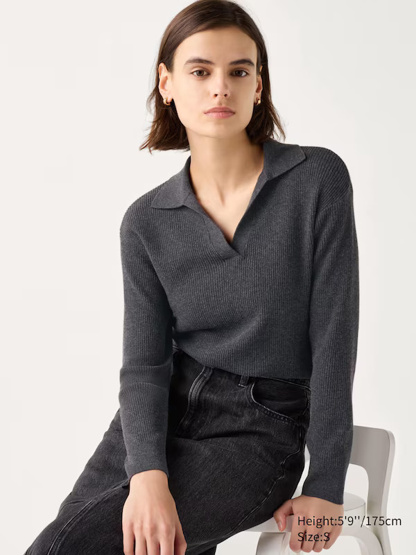 Langarmshirt (gerippt, maschinenwaschbar, Polokragen) | UNIQLO (DE)