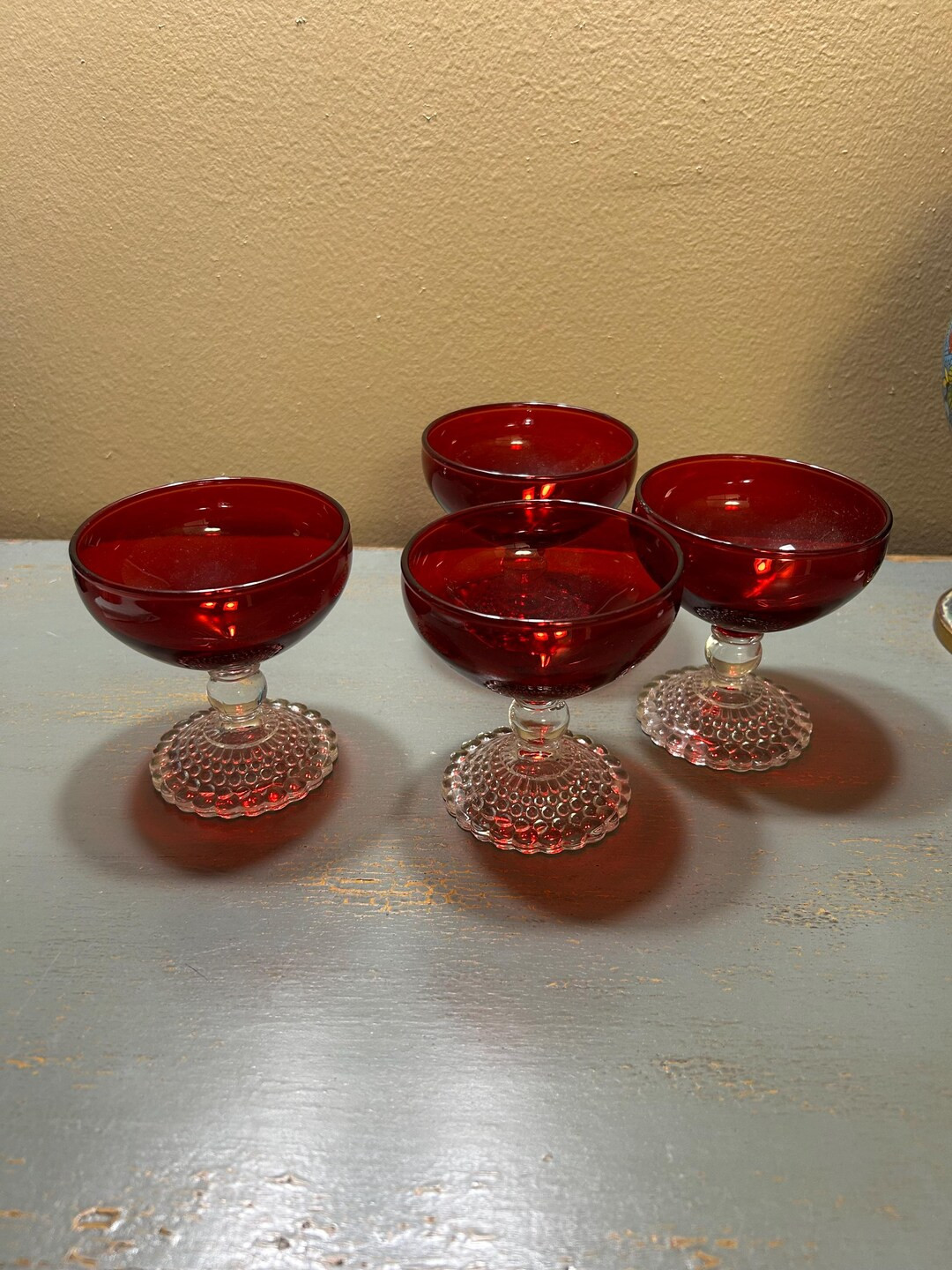 Retired Lot of Ruby Red & Crystal Bubble Footed Dessert / Coupes by ANCHOR HOCKING ~ Great Look f... | Etsy (US)