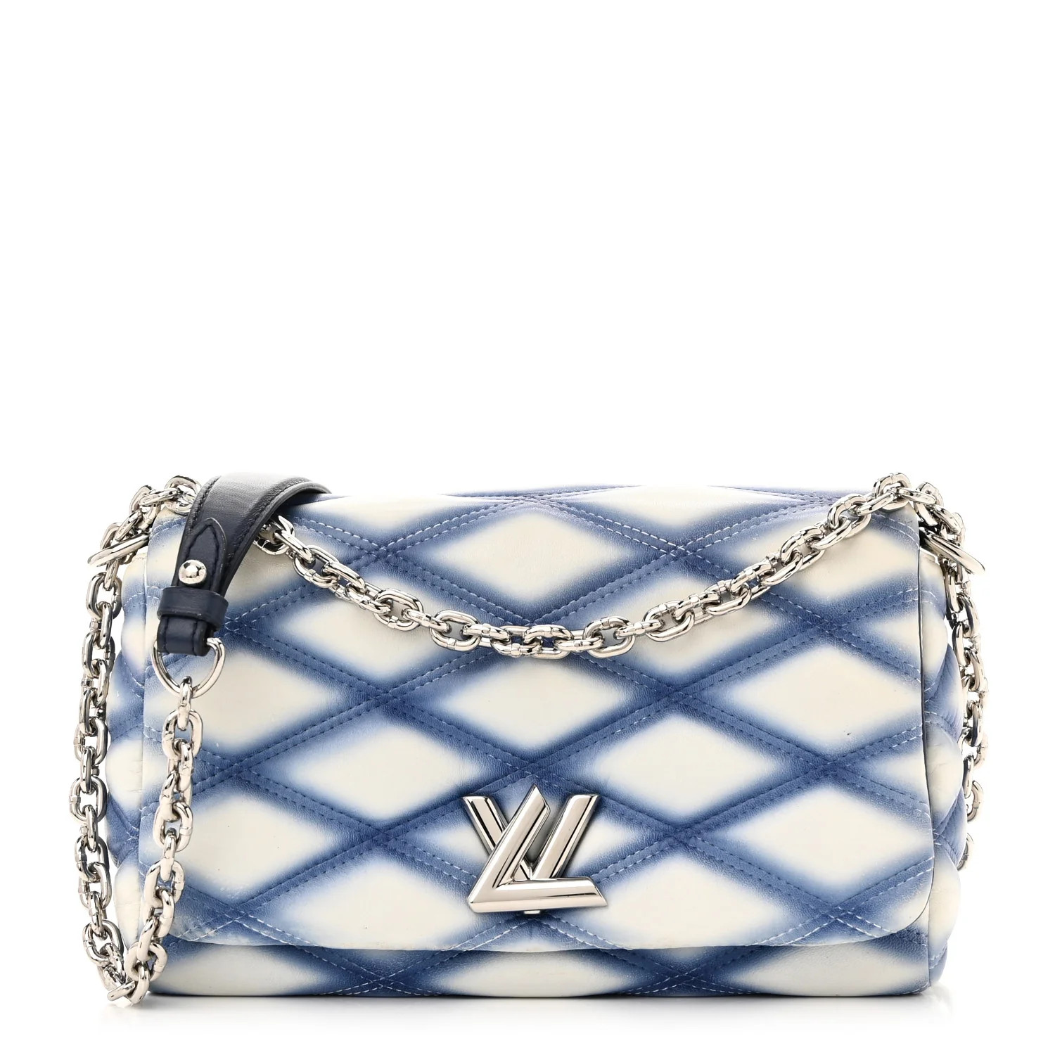 Lambskin Malletage Contraste GO-14 PM Blue | FASHIONPHILE (US)