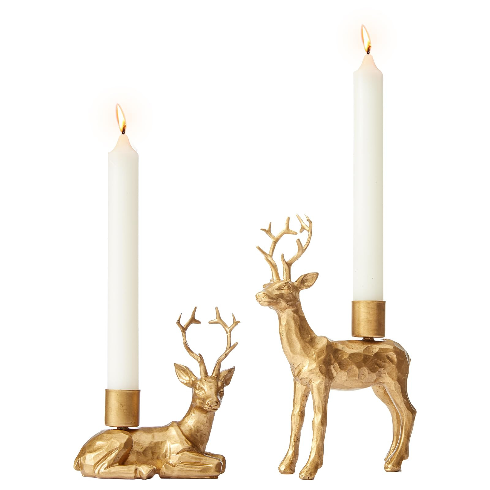 DN DECONATION Reindeer Christmas Decor Candle Holders Set of 2 – Gold Deer Taper Candlestick Ho... | Amazon (US)