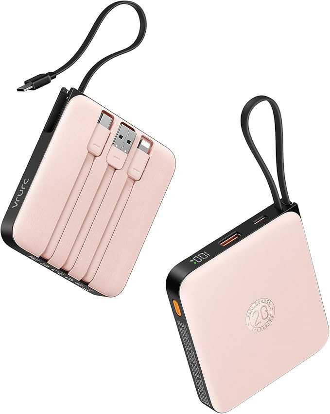 VRURC Mini Portable Charger, 22.5W USB C Fast Charging 10000mAh Pocket Power Bank with Built-in C... | Amazon (US)