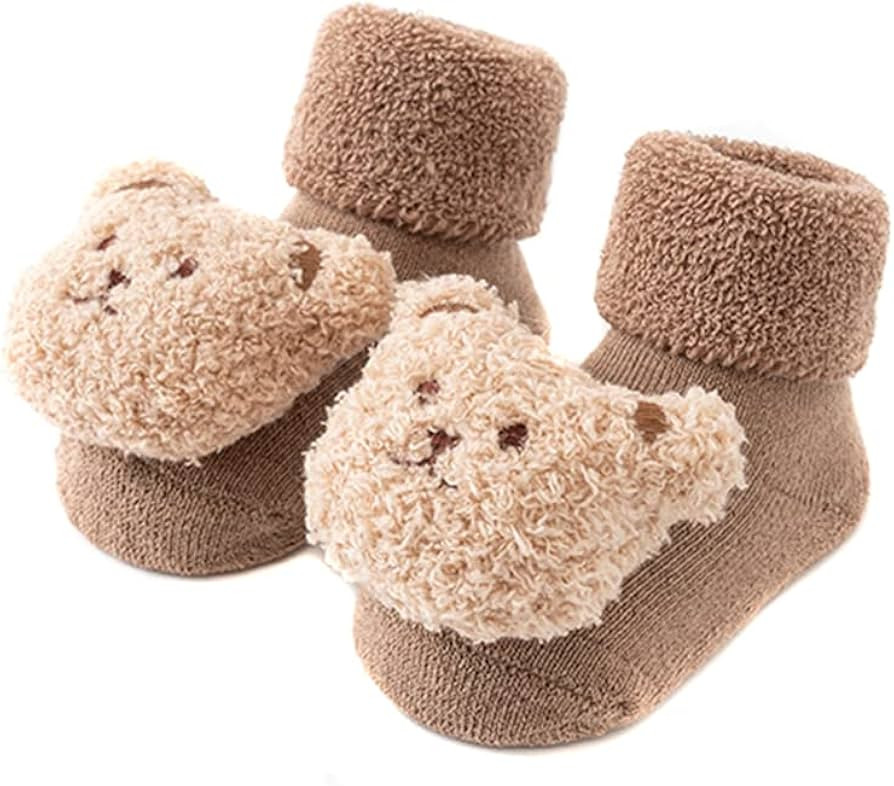 Baby Thickened Plush Floor Anti-Slip Socks - Toddler Warm Cotton Soft Winter Newborn Slippers Bea... | Amazon (US)