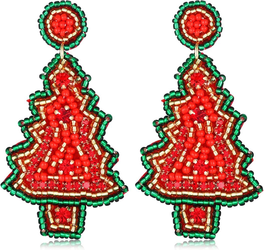 NLCAC Christmas Earrings Beaded Christmas Tree Lama Snowman Dangle Earrings Statement Beaded Drop... | Amazon (US)