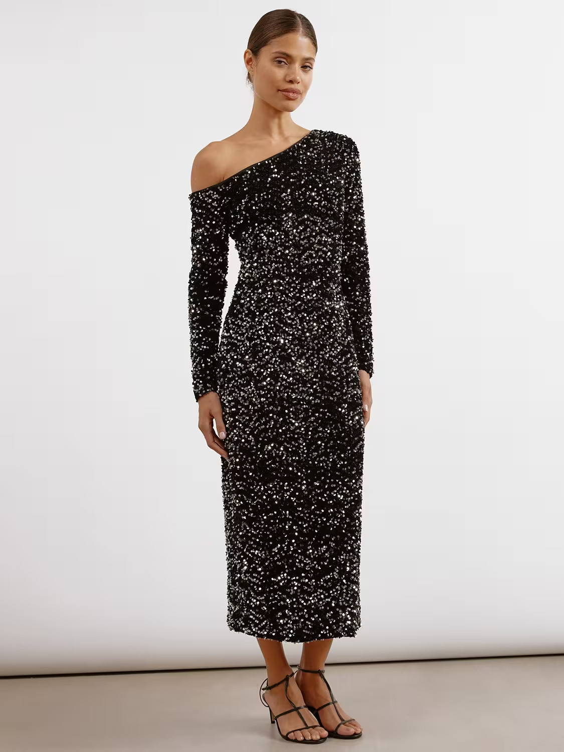 AlbaraySequin Velvet Dress, Black | John Lewis (UK)