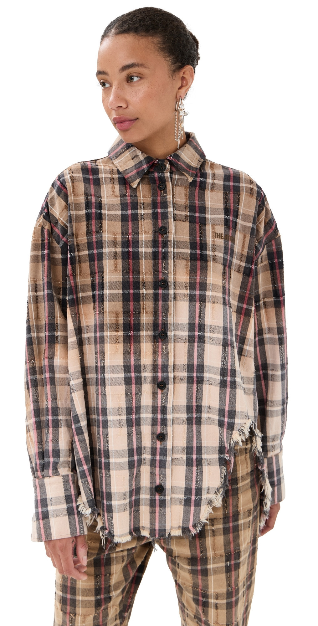 The Attico Button Down Flannel Shirt Beige/Black 42 | Shopbop