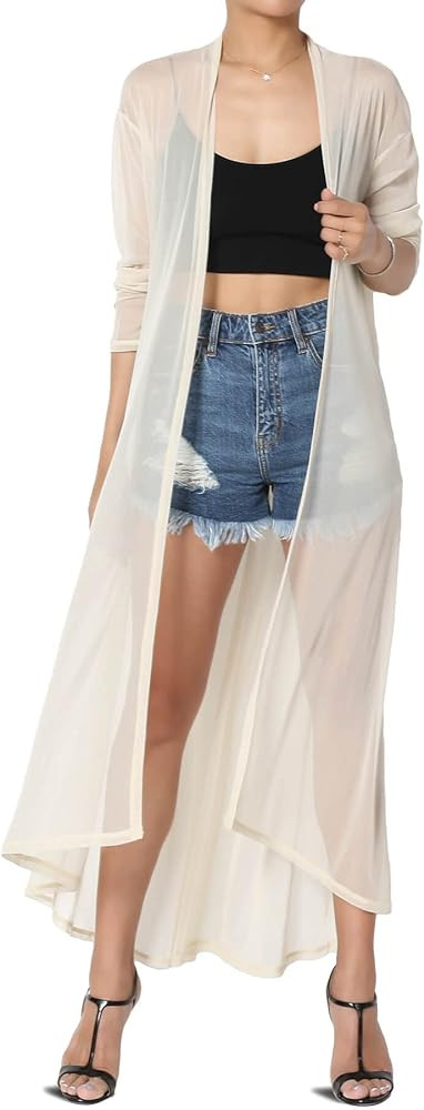 Women's Sheer Mesh Long Sleeve Open Front Maxi Cardigan Mid-Calf Caftan Duster | Amazon (US)