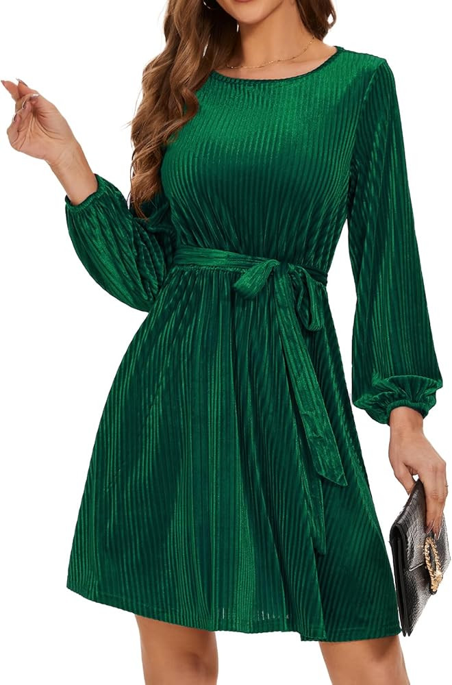 Bbonlinedress Womens Long Sleeve Cocktail Wedding Guest Velvet Dresses 2024 Mini Fall Semi Formal... | Amazon (US)