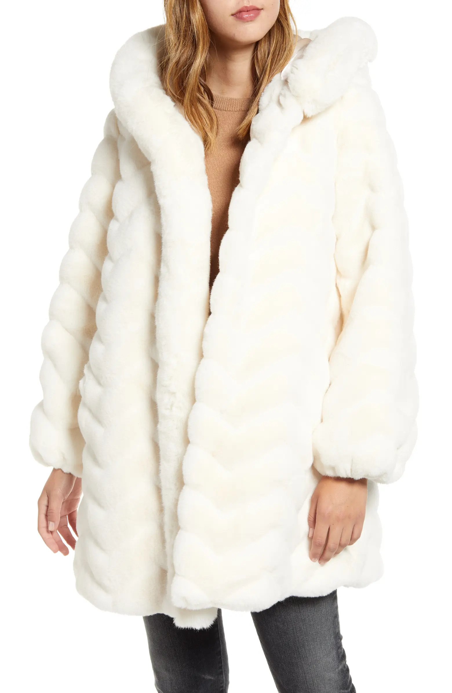 Grooved Faux Fur Hooded Jacket | Nordstrom